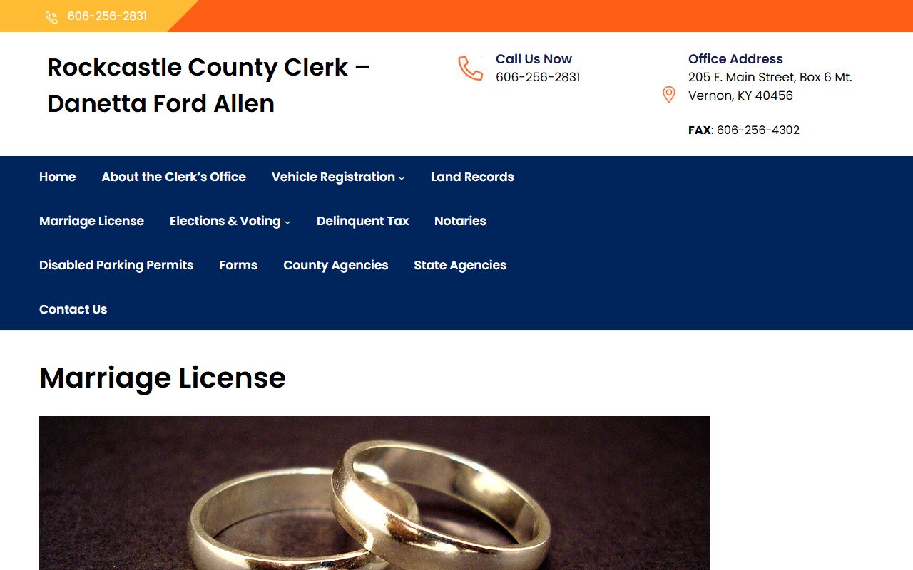 Rockcastle County Circuit Court Clerk records and County Clerk marriage license page