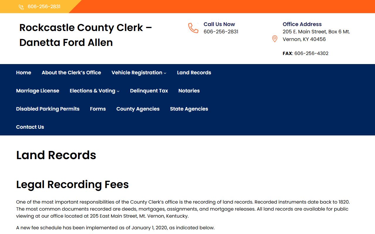Rockcastle County Circuit Court Clerk records and County Clerk land records source
