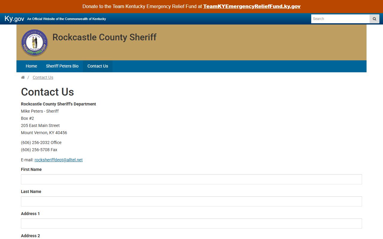 Rockcastle County warrant records sheriff contact form